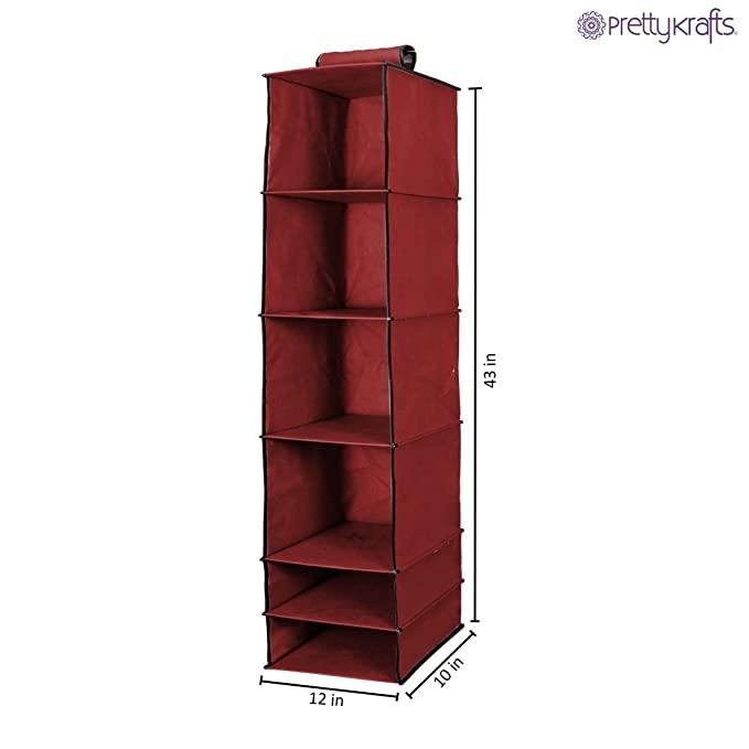 6-Shelf Foldable Hanging Wardrobe Organizer (Maroon)