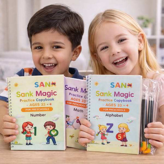 Magic Practice Copybook Set (4 Books+10 Refills+1 Pen+1 Grip) ( Buy 1 Get 1 Free ) )