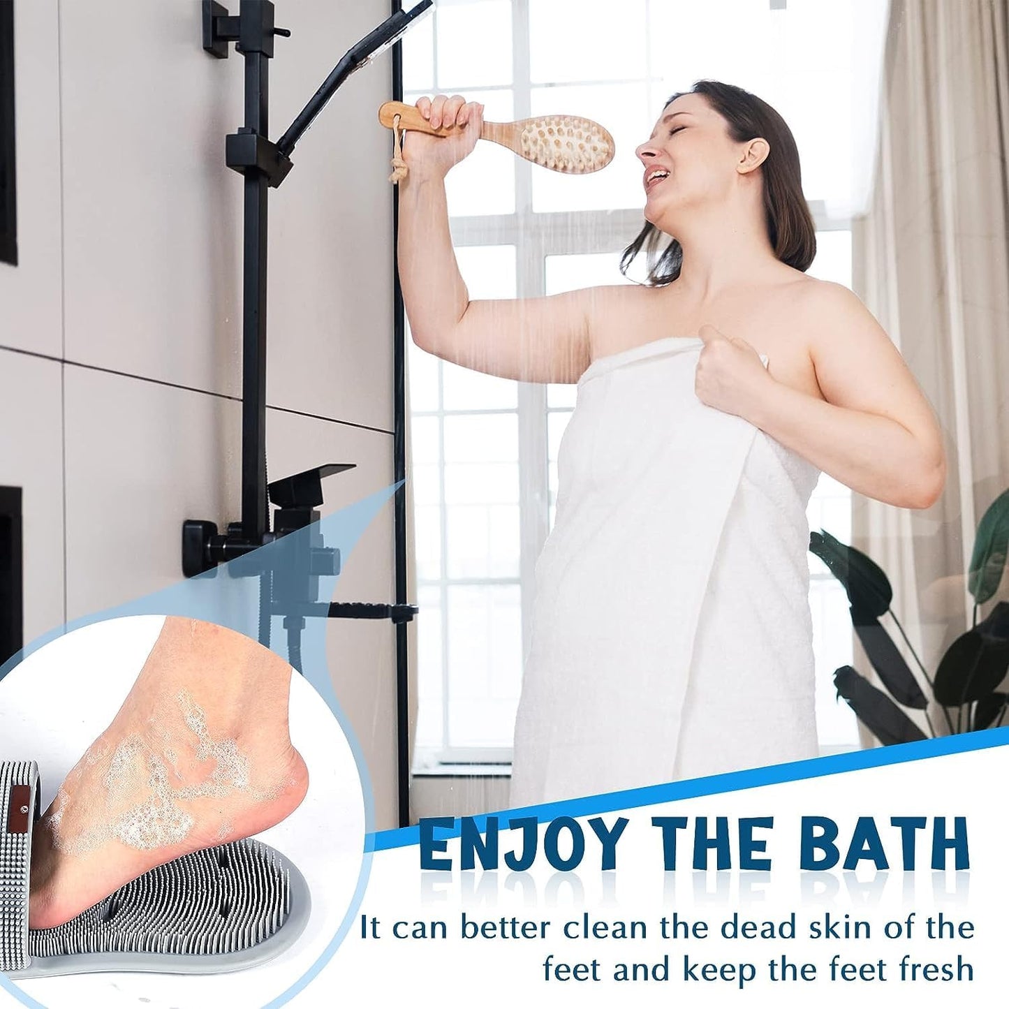 🚿 Shower Foot Scrubber with Non-Slip Suction Cups