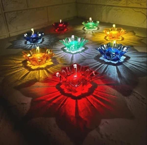 3D Reusable Reflective Shadow Colourful Diya - Pack of 12