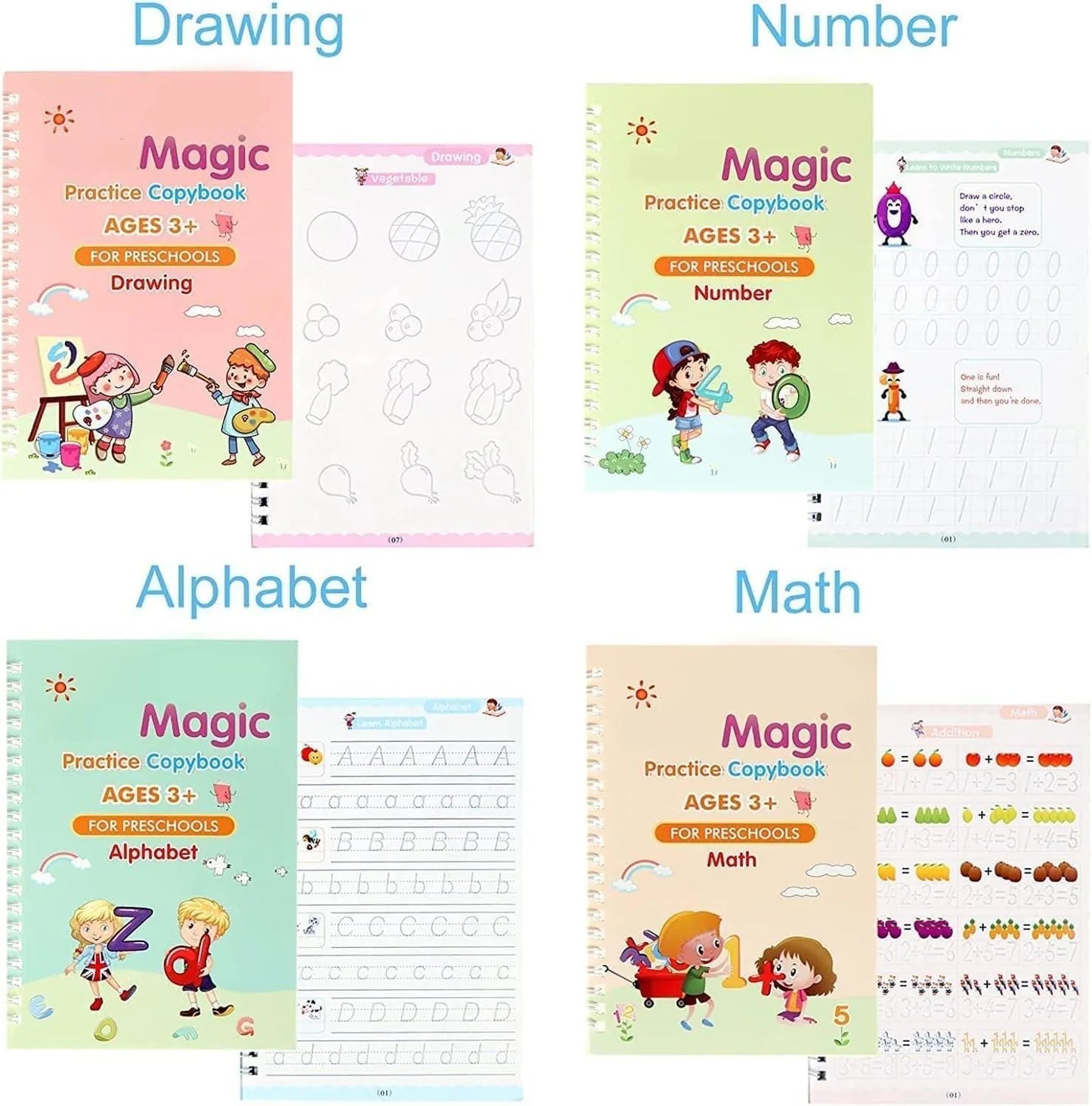 Magic Practice Copybook Set (4 Books+10 Refills+1 Pen+1 Grip) ( Buy 1 Get 1 Free )  )
