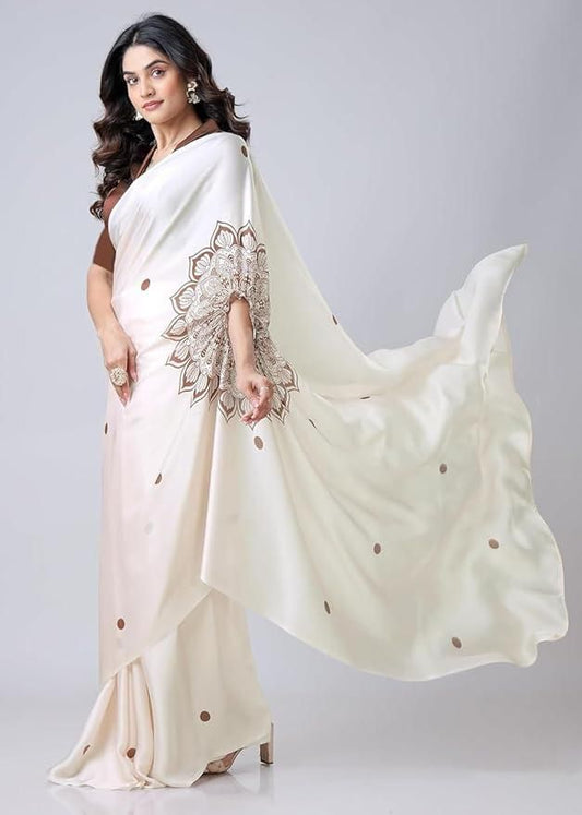 Satin Silk Printed Kaftan Saree – Elegant Comfort with Unstitched Blouse