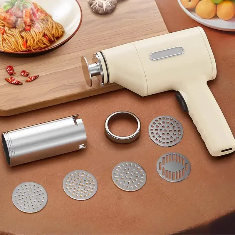 Cordless Noodle Maker Machine | 6 Attachments | Rechargeable Handheld Noodle Press