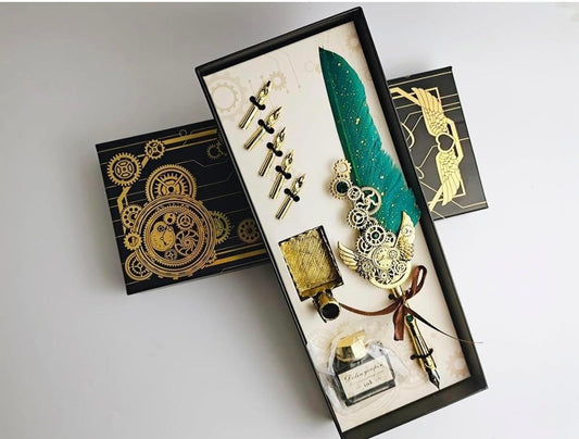 Quill Feather Pen & Ink Calligraphy Set – Antique Writing Elegance (Pack of 1)