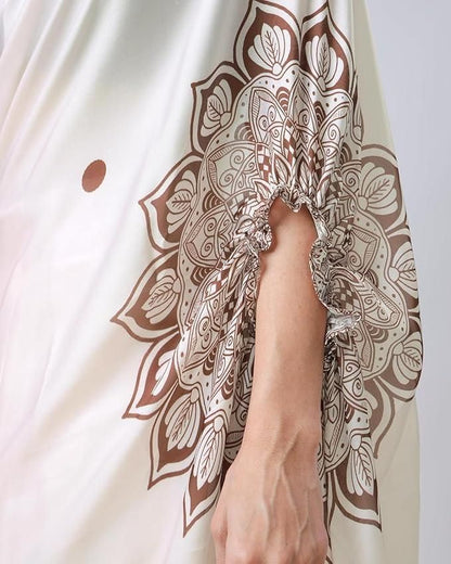 Satin Silk Printed Kaftan Saree – Elegant Comfort with Unstitched Blouse