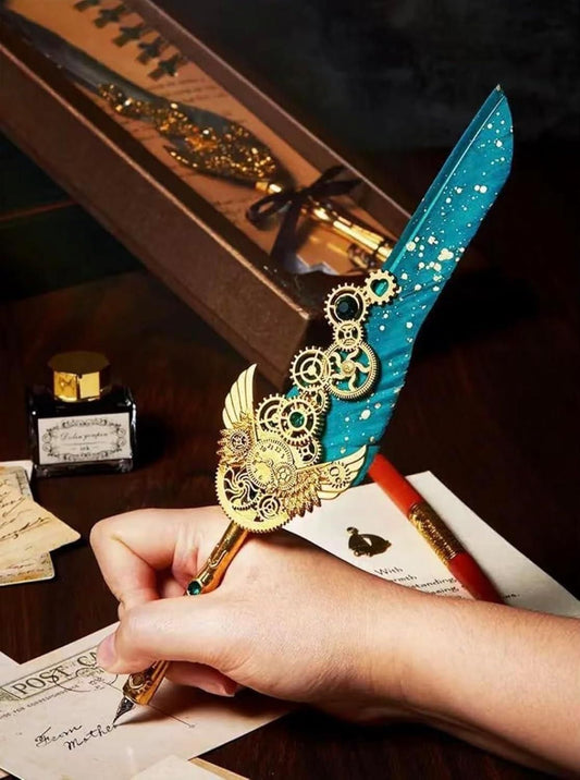 Quill Feather Pen & Ink Calligraphy Set – Antique Writing Elegance (Pack of 1)