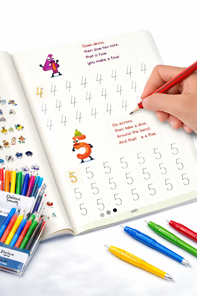 Magic Practice Copybook Set (4 Books+10 Refills+1 Pen+1 Grip) ( Buy 1 Get 1 Free )  )