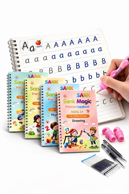 Magic Practice Copybook Set (4 Books+10 Refills+1 Pen+1 Grip) ( Buy 1 Get 1 Free )  )