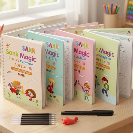 Magic Practice Copybook Set (4 Books+10 Refills+1 Pen+1 Grip) ( Buy 1 Get 1 Free )  )