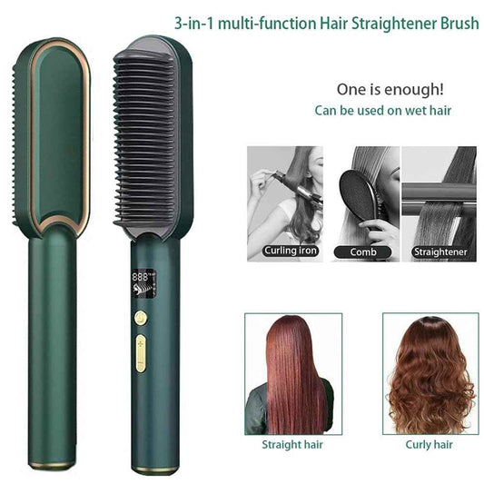 Hair Straightener Comb 3-in-1 styling brush with PTC ceramic heating and anti-scald design